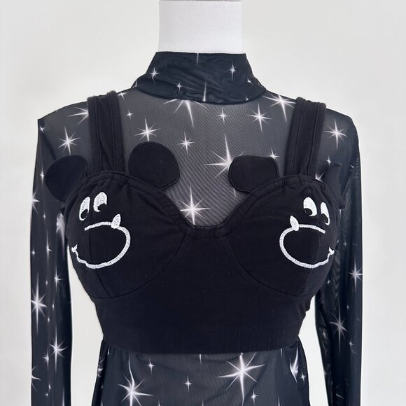 Rare Lazy Oaf Bear Bra Crop Top Black Size S Y2K - Picture 2 of 13